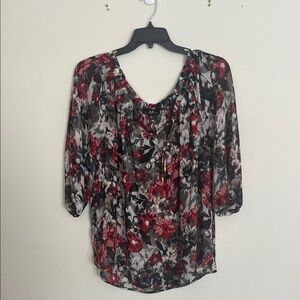 AGB Floral Print Blouse - Red, Black, and Gray